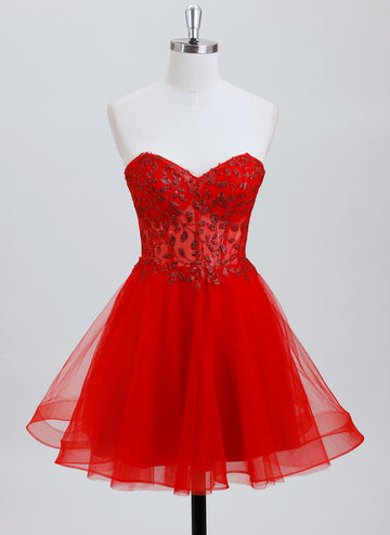 A-line Sweetheart Short Tulle Homecoming Dress